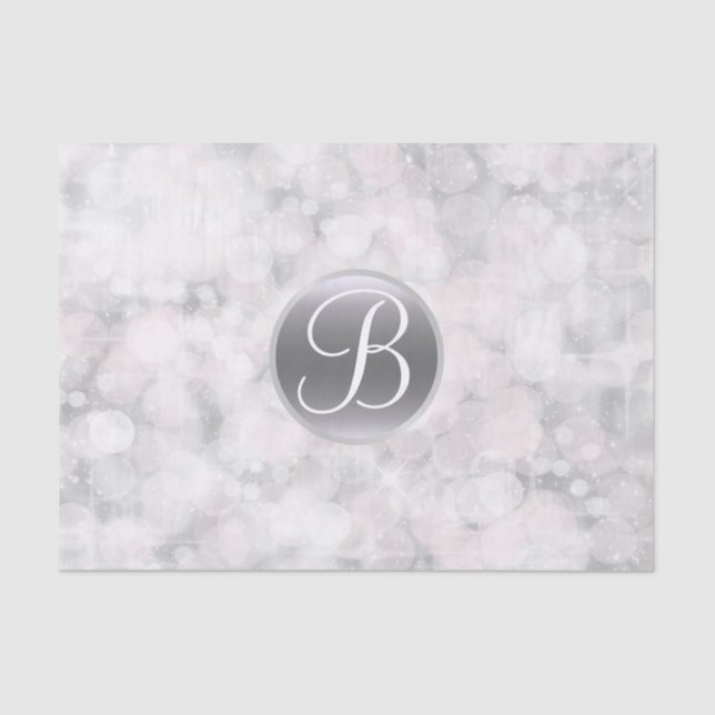 White Glam Sparkle Lights Monogram Letter Initial Tissue Paper (Front)