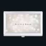 White Glamour Bokeh Lights Business Card Holder<br><div class="desc">White Glamour Bokeh Lights Business Card Holder. Customise with any text or leave it blank.</div>