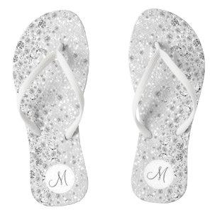 White Glitter and Diamond Thongs