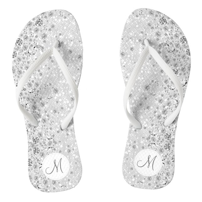 White Glitter and Diamond Thongs (Footbed)