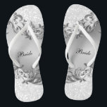 White Glitter and Grey  | Wedding Thongs<br><div class="desc">Bridal Party Flip Flop Shoes in a white glitter confetti with grey floral decorative swirls. ⭐This Product is 100% Customisable. Graphics and / or text can be added, deleted, moved, resized, changed around, rotated, etc... 99% of my designs in my store are done in layers. This makes it easy for...</div>