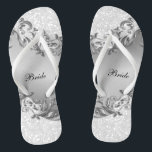 White Glitter and Grey  | Wedding Thongs<br><div class="desc">Bridal Party Flip Flop Shoes in a white glitter confetti with grey floral decorative swirls. ⭐This Product is 100% Customisable. Graphics and / or text can be added, deleted, moved, resized, changed around, rotated, etc... 99% of my designs in my store are done in layers. This makes it easy for...</div>