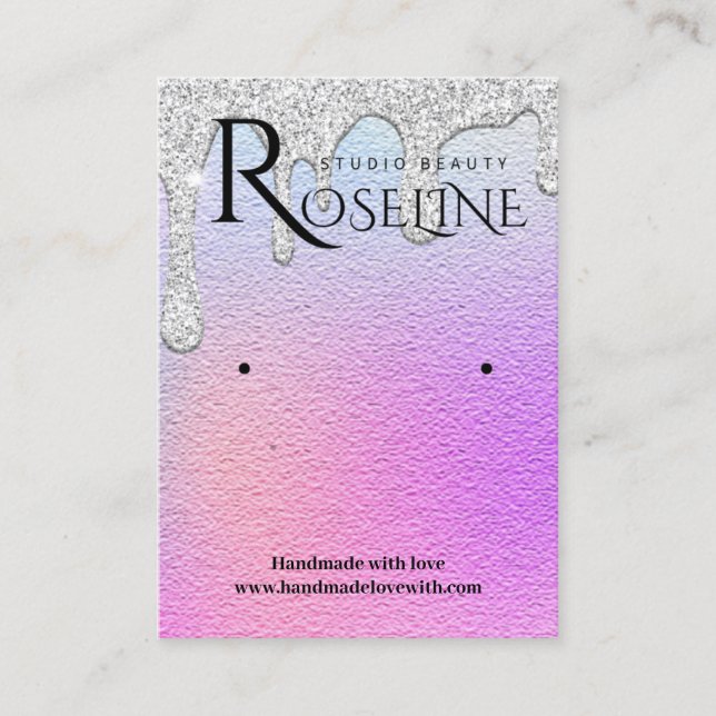White glitter and iridescent Earring Display Business Card (Front)