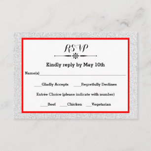 White Glitter and Red Frame- RSVP Response Card