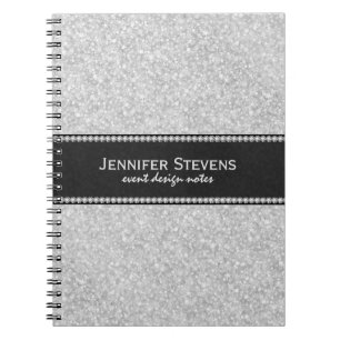 White Glitter And Sparkles Black Accents Notebook