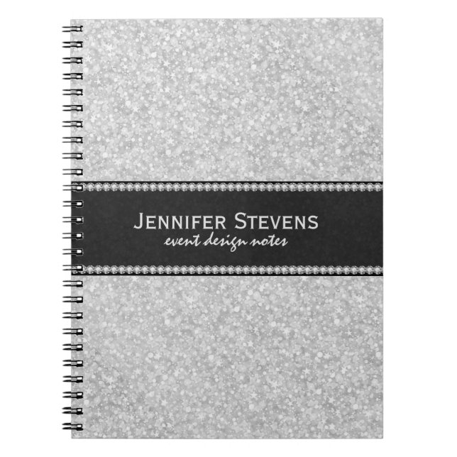 White Glitter And Sparkles Black Accents Notebook (Front)