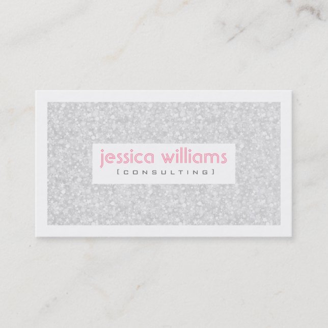 White Glitter And Sparkles Pink Accents Business Card (Front)