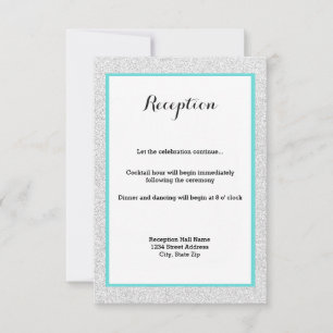White Glitter and Teal Frame- Reception Invitation