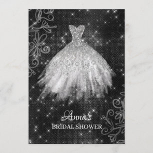 *~* White Glitter Bridal Dress Bridal Gown Shower Invitation