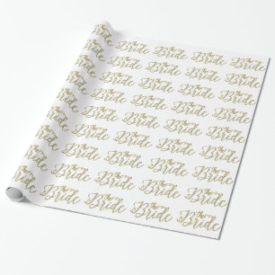 White Glitter & Gold-The Bride text Design Pattern Wrapping Paper