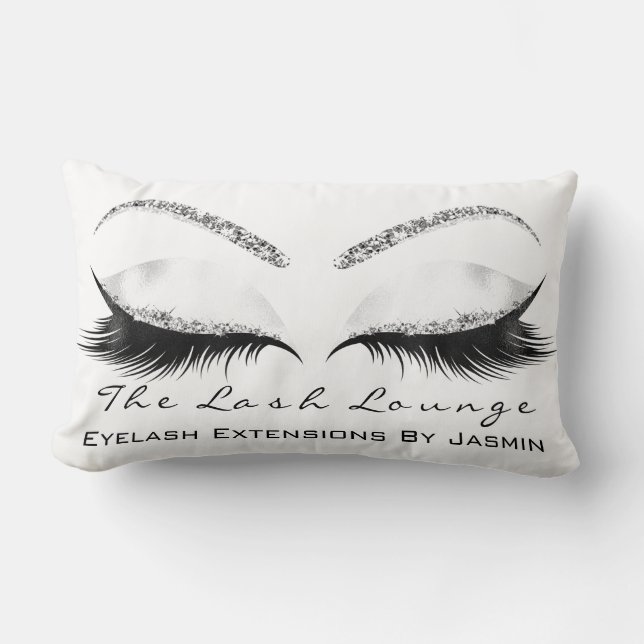 White Glitter Grey Makeup Eyes Lashes Beauty Lumbar Cushion (Front)