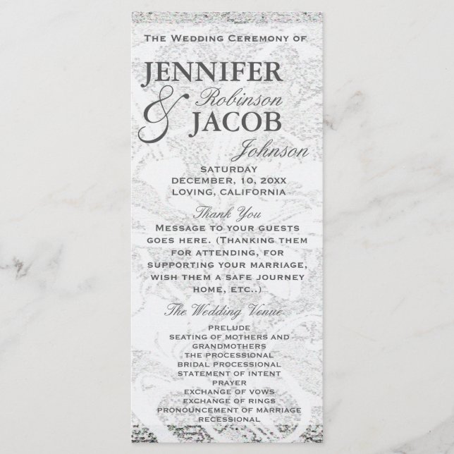 White Glitter Lace | Wedding Program (Front)