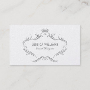White Glitter Ornate Frame with a crown Business Card