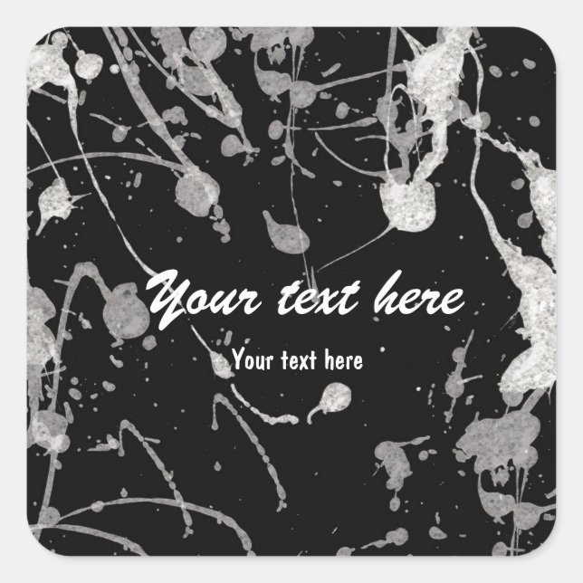 White Glitter Paint Splatter party sticker label (Front)