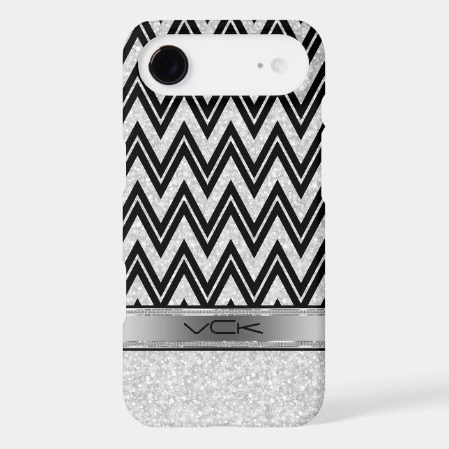 White Glitter & Sparkles, Black Zigzag Chevron Case-Mate iPhone Case (Back)