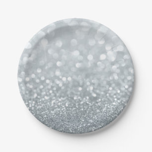 White Glitter Sparkly Sparkle Sweet 16 Party Paper Plate