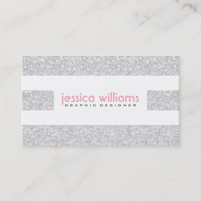 White Glitter Stripes Pattern Business Card (Front)