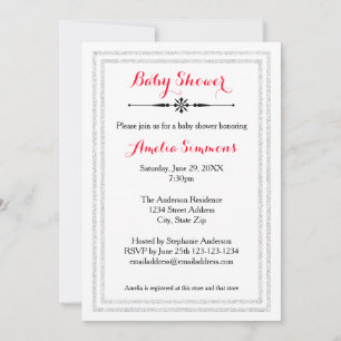 White Glitter Trim - 5x7 Baby Shower Invitation