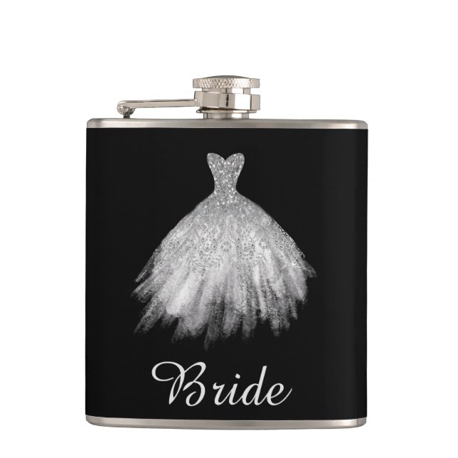 *~* White Glitter Wedding Sweetheart Gown Hip Flask (Front)