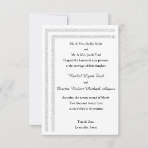 White Glittered Trim -3x5 Wedding Invitation