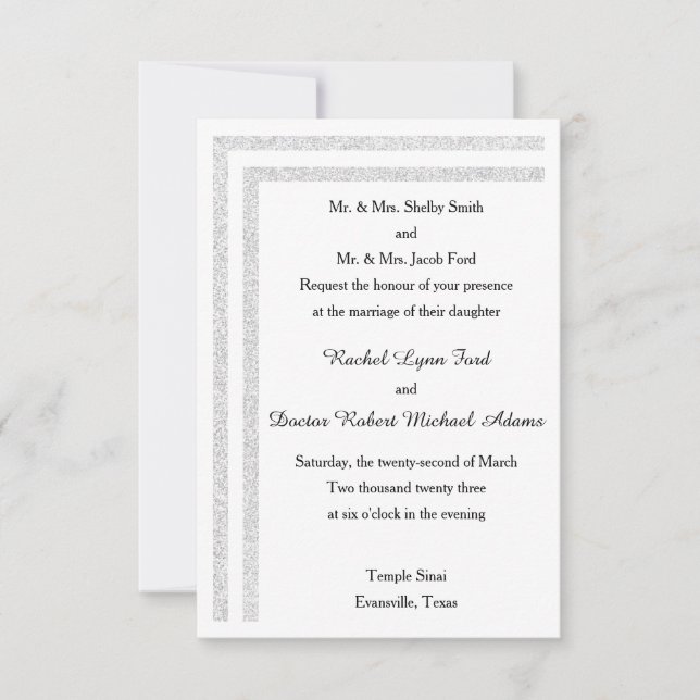 White Glittered Trim -3x5 Wedding Invitation (Front)