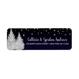 White Glowing Christmas Lights Glitter Trees Snow Return Address Label