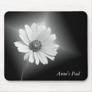 White Glowing Cosmos on Black Mouse Pad