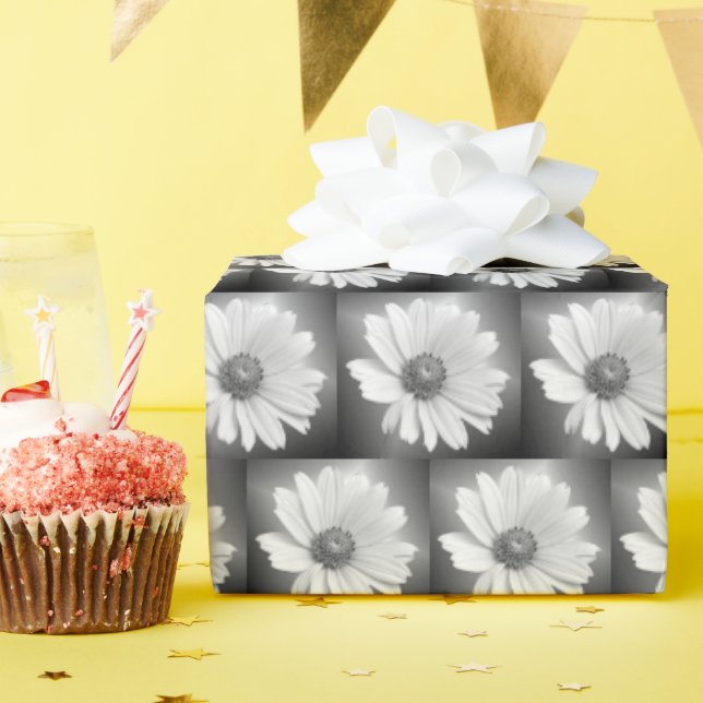 white glowing daisy on black wrapping paper (Birthday Party)