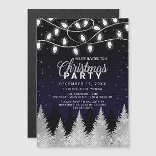 White Glowing Lights Glitter Trees Christmas Party Magnetic Invitation