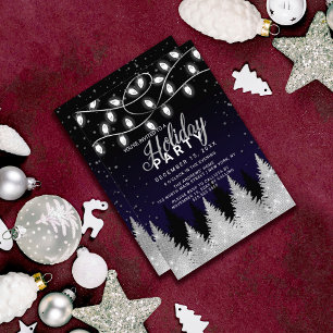White Glowing Lights Glitter Trees Holiday Party Invitation