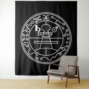 White Goetia Seal of Solomon on Black Tapestry
