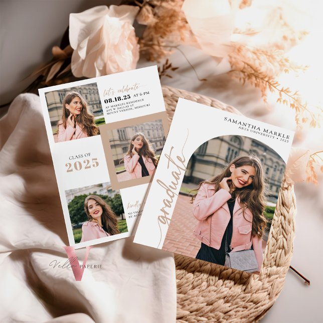 White Gold 2025 Graduation Invitation with Photo (Creator Uploaded)