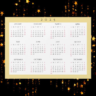 White Gold 2025 Yearly Full Year Calendar Magnet