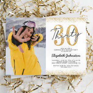 White Gold 30th Birthday Photo Invitation