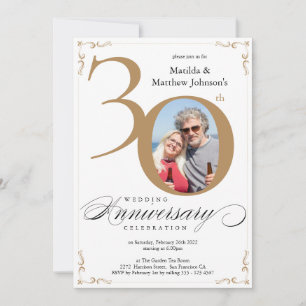White Gold 30th Wedding Anniversary Calligraphy Invitation