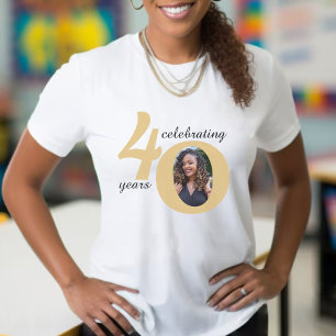 White & Gold 40 Photo Forty Years 40th Birthday T-Shirt