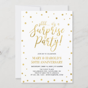 White & Gold   50th Surprise Wedding Anniversary Invitation