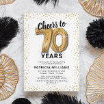 White Gold 70th Birthday Party Invitation<br><div class="desc">Elevate your milestone celebration with our elegant 70th birthday party invitations! Featuring a versatile white background, gold sparkly glitter, seventy charming gold helium balloons, and a trendy 70th birthday text that's a breeze to personalise! Add your unique touch to this special day and let your guests anticipate a memorable event....</div>