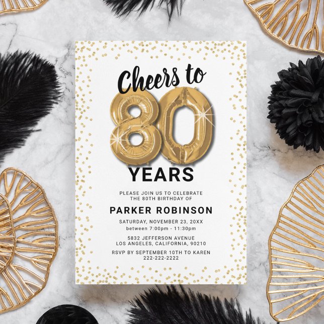 White Gold 80th Birthday Party Invitation (Creator Uploaded)