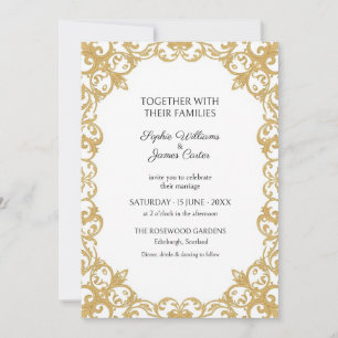 White Gold Acanthus Filigree Wedding Invitation