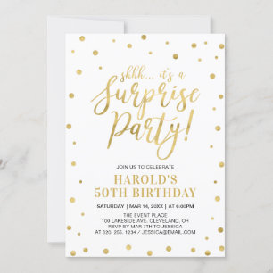 White & Gold   Adult 50th Surprise Birthday Party Invitation