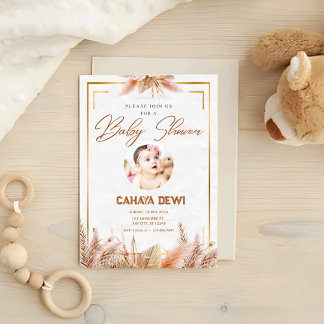 White Gold Aesthetic baby shower invitations