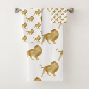 WHITE GOLD AFRICAN LION WHITE BATHROOM  BATH TOWEL SET