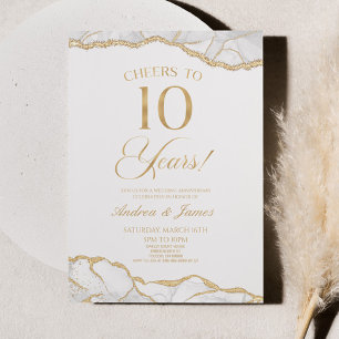 White Gold Agate 10th Wedding Anniversary Party Invitation
