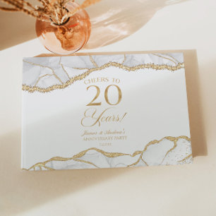 White Gold Agate 20th Wedding Anniversary Party Guest Book