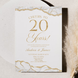 White Gold Agate 20th Wedding Anniversary Party Invitation