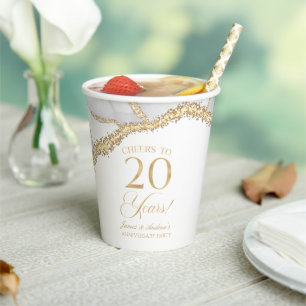 White Gold Agate 20th Wedding Anniversary Party Paper Cups