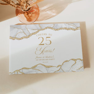 White Gold Agate 25th Wedding Anniversary Party Guest Book