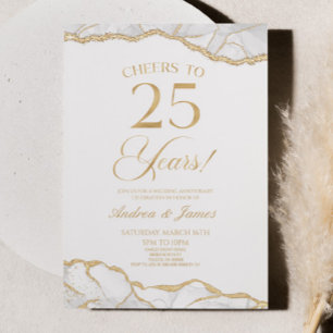White Gold Agate 25th Wedding Anniversary Party Invitation