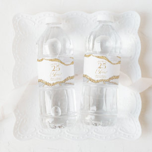 White Gold Agate 25th Wedding Anniversary Party Water Bottle Label